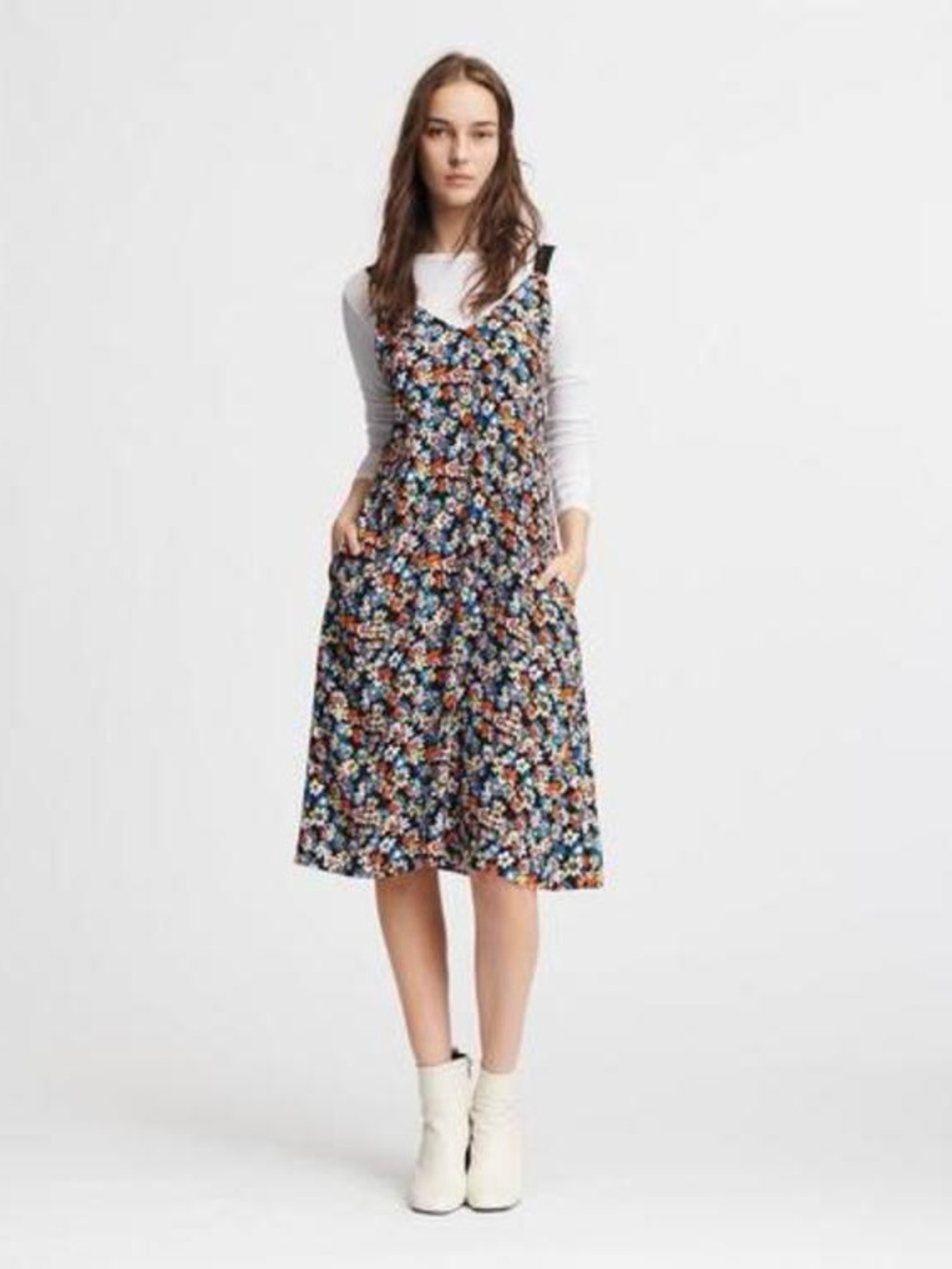 rag & bone Black Floral V-Neck Midi Slip Dress
